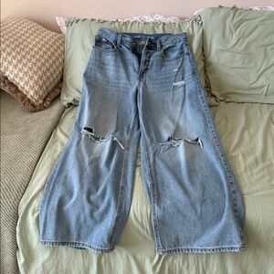 Old Navy Extra High-Rise Baggy Wide Leg Jeans - Blue with distressing.